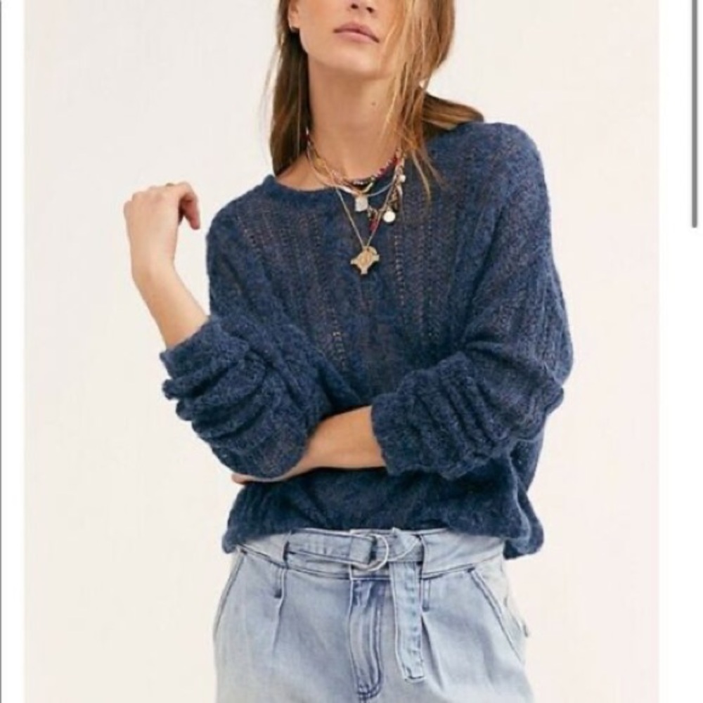 Free People Women’s Sz S Sheer Jeweled Neck Pullover Sweater NWT